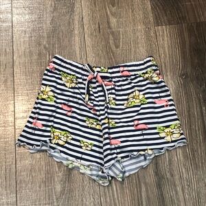 Girls Shorts Size L Kids Navy Striped Shorts with Floral and Flamingo Print